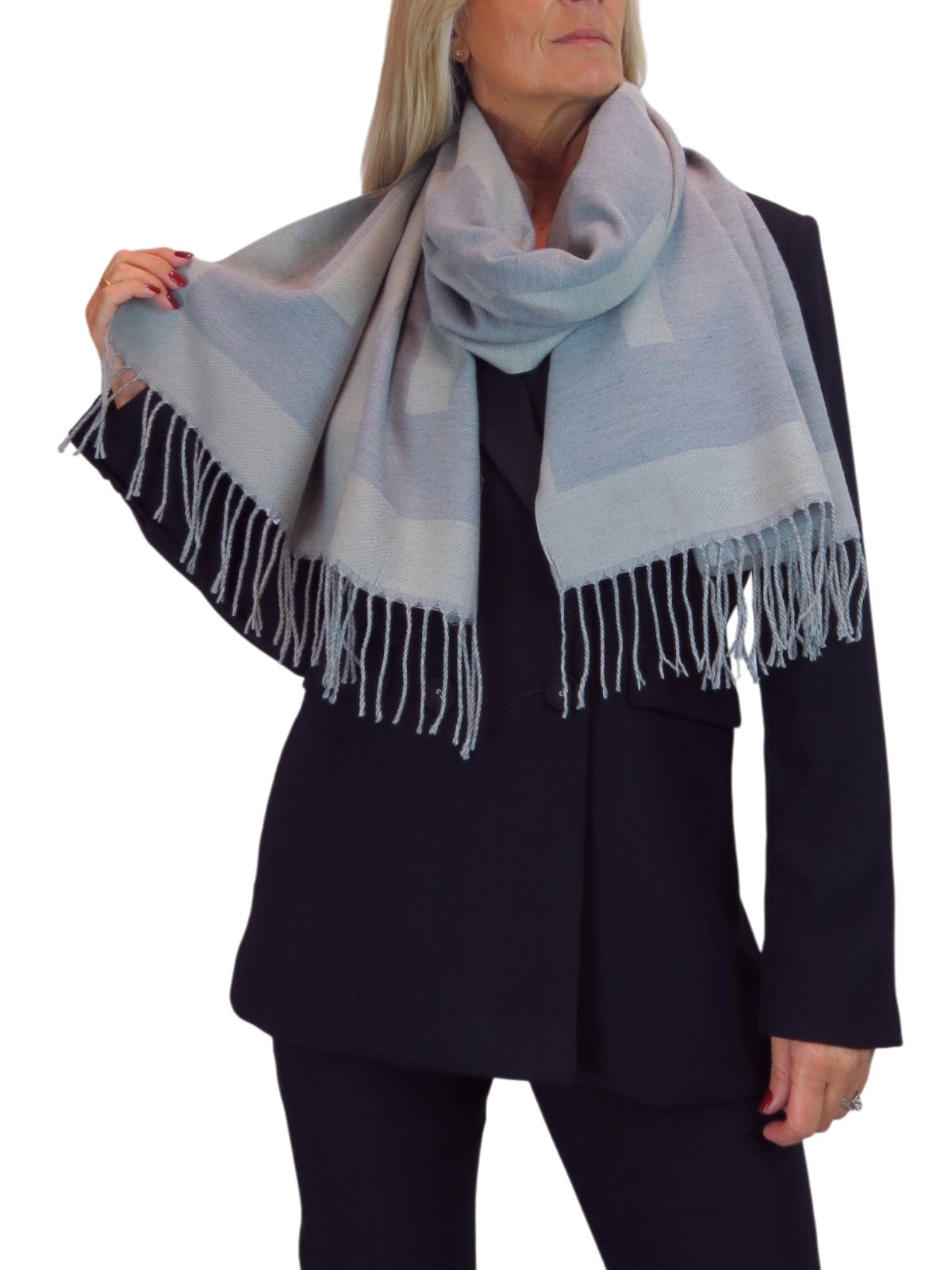 Wool Blend Geometric Design Scarf Grey