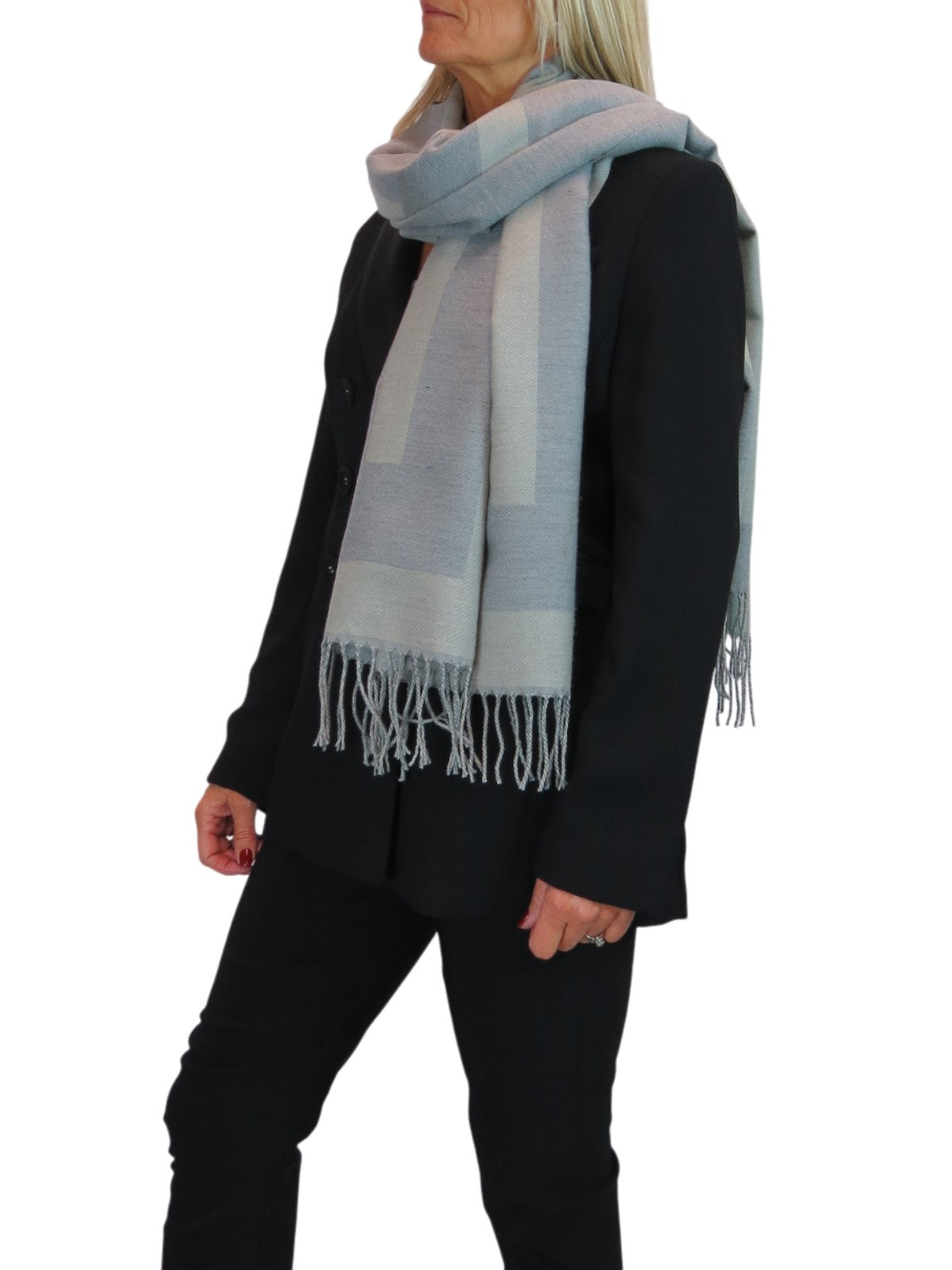 Wool Blend Geometric Design Scarf Grey