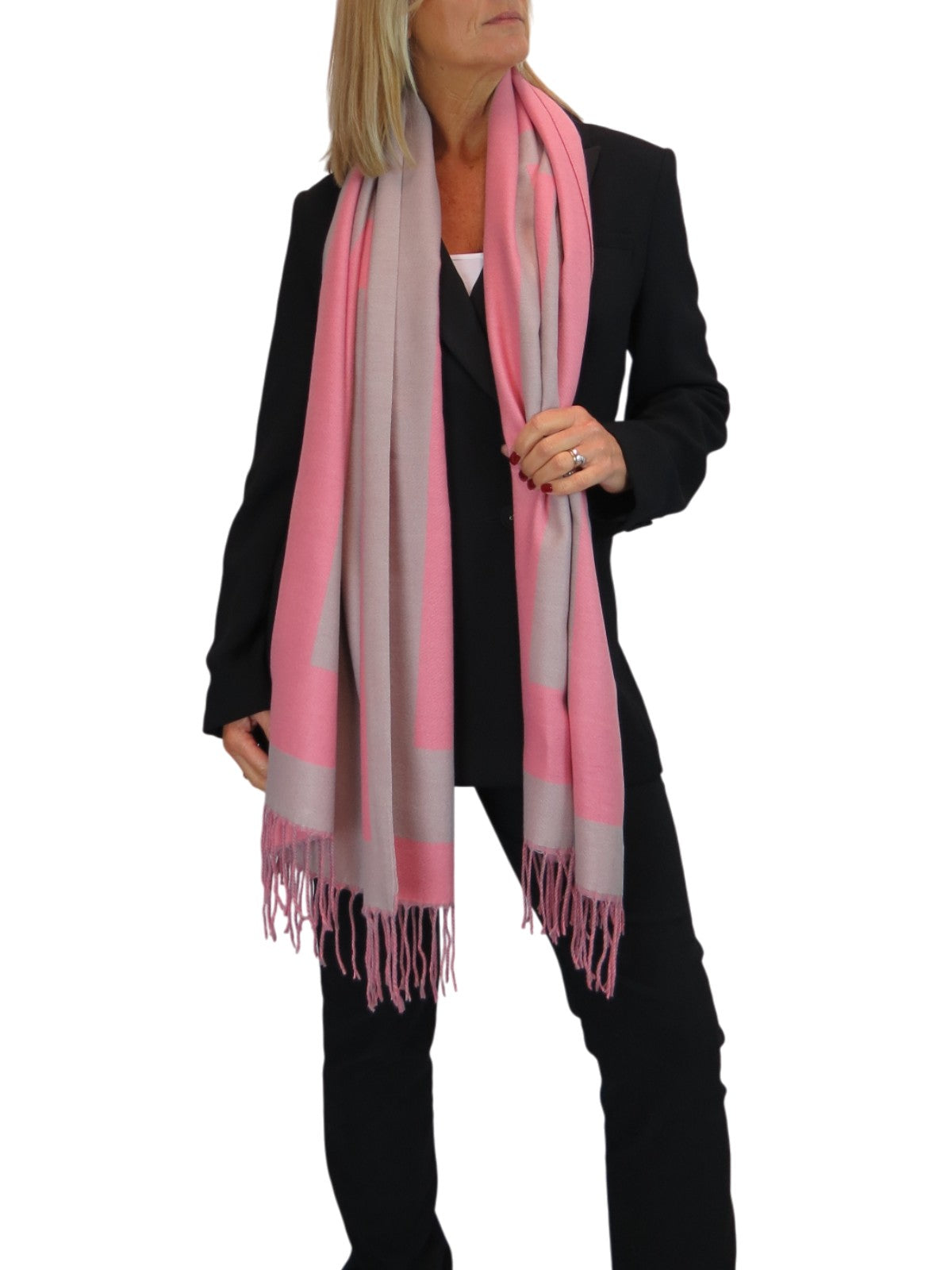 Wool Blend Geometric Design Scarf Pink/Beige