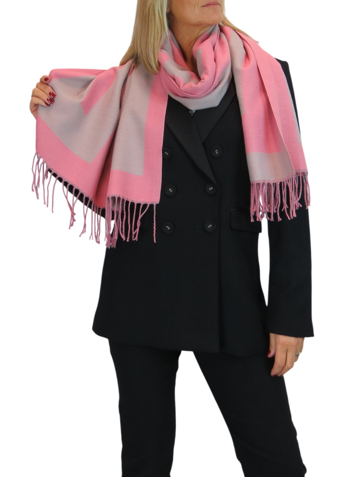 Wool Blend Geometric Design Scarf Pink/Beige