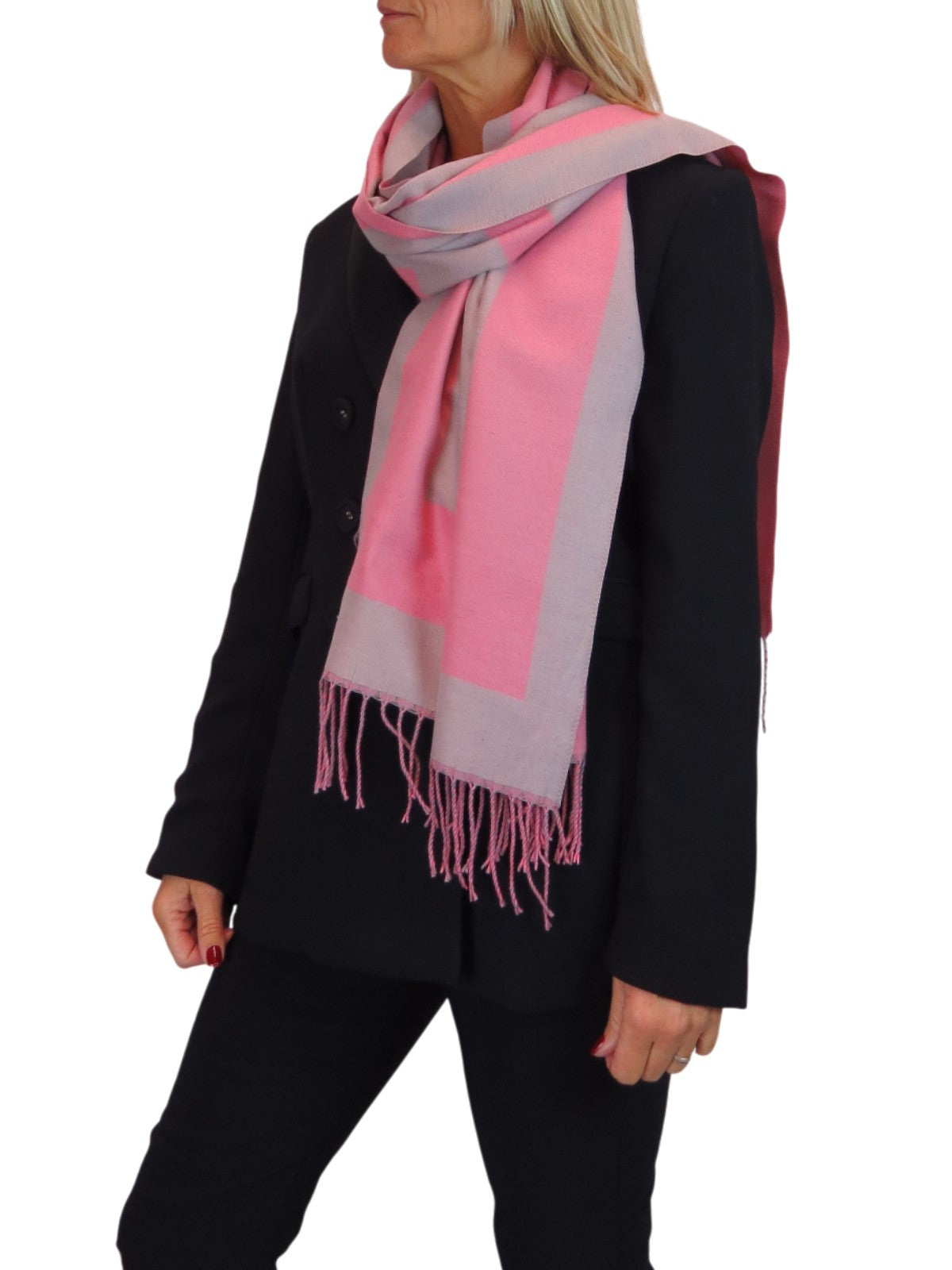 Wool Blend Geometric Design Scarf Pink/Beige