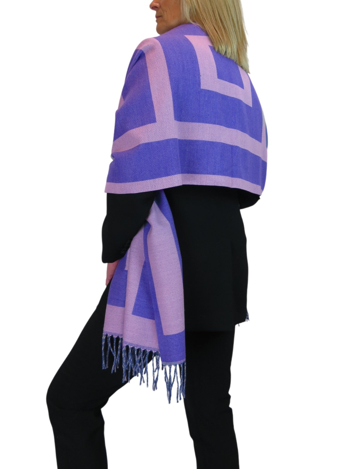 Wool Blend Geometric Design Scarf Purple