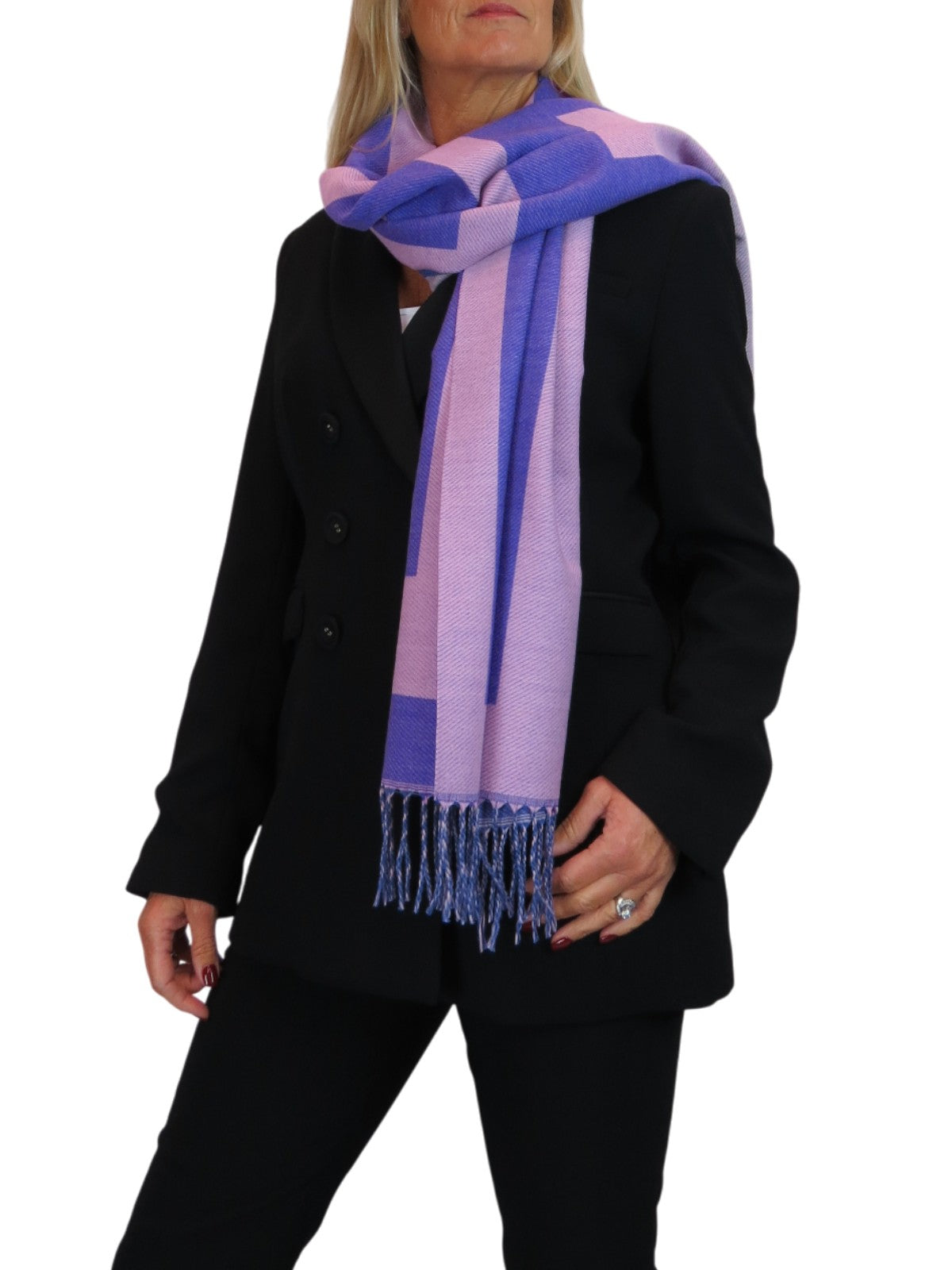 Wool Blend Geometric Design Scarf Purple
