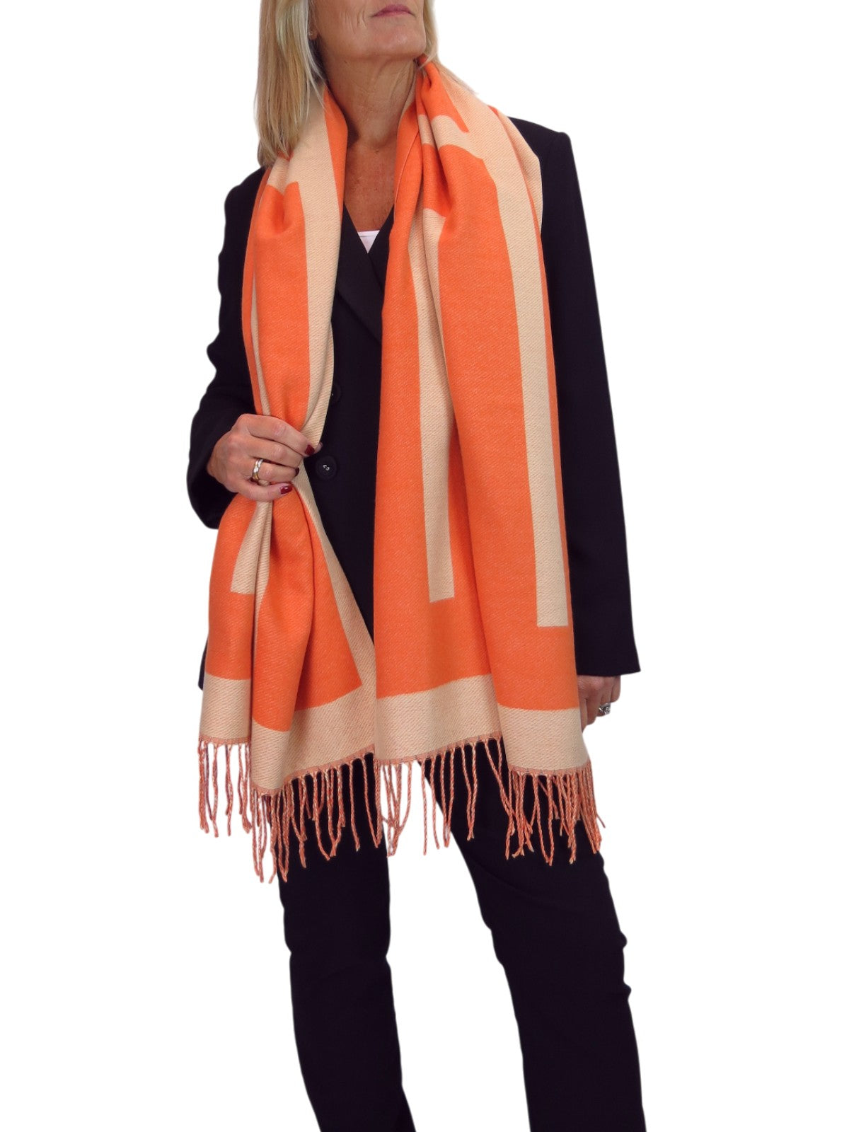 Wool Blend Geometric Design Scarf Orange