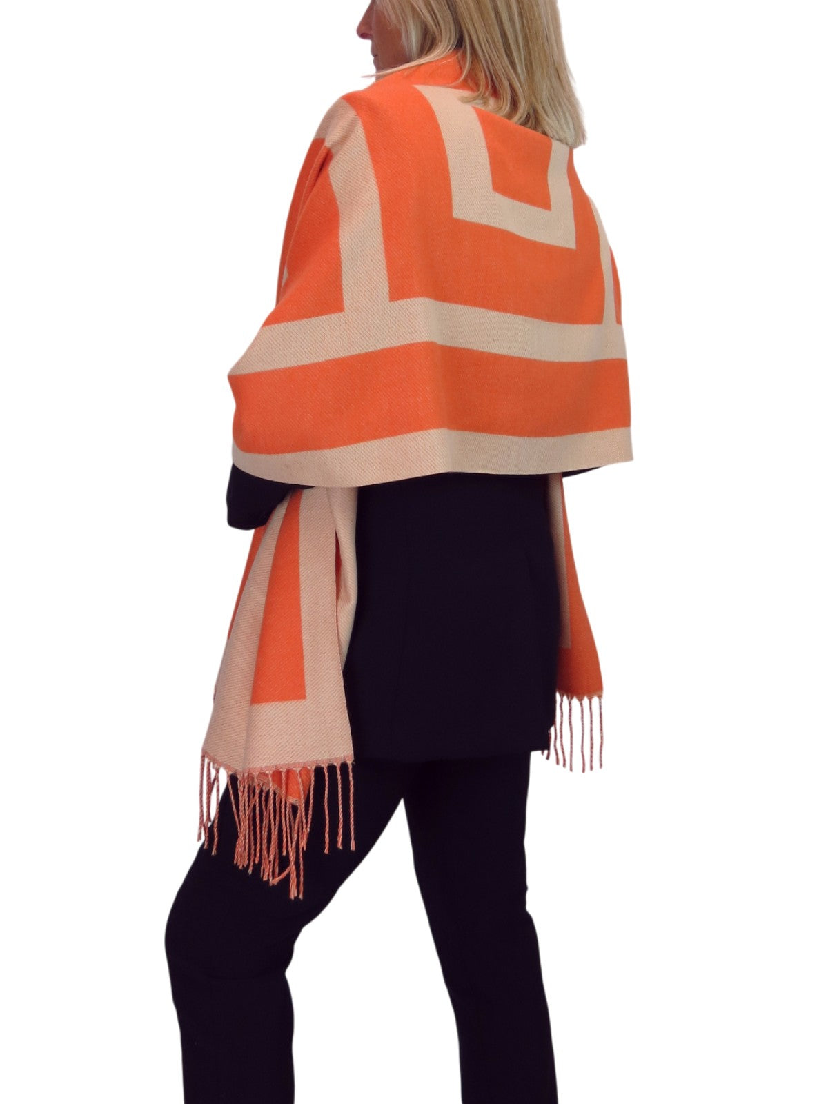 Wool Blend Geometric Design Scarf Orange