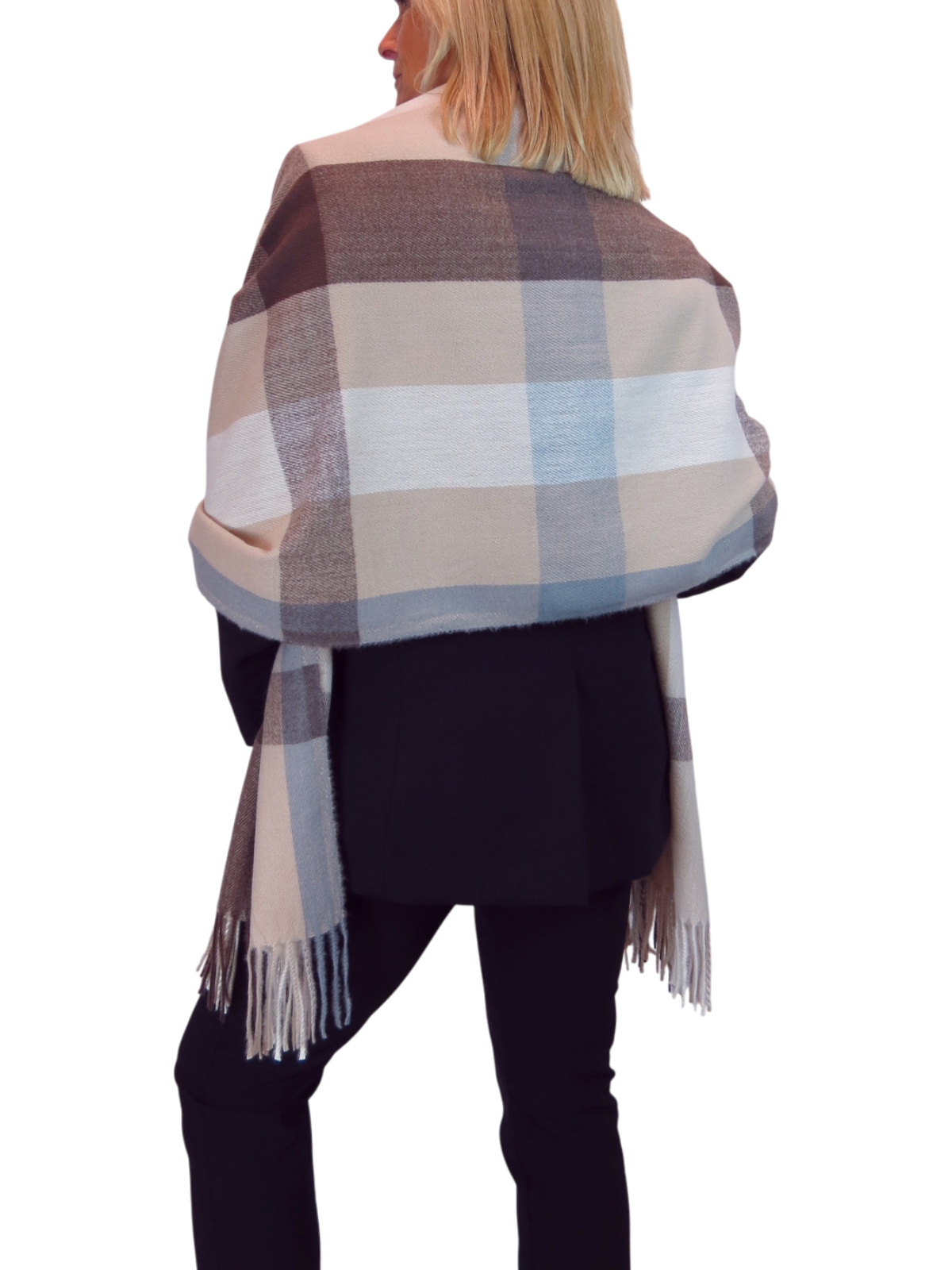 Wool Blend Large Plaid Design Wrap Scarf Brown/Beige