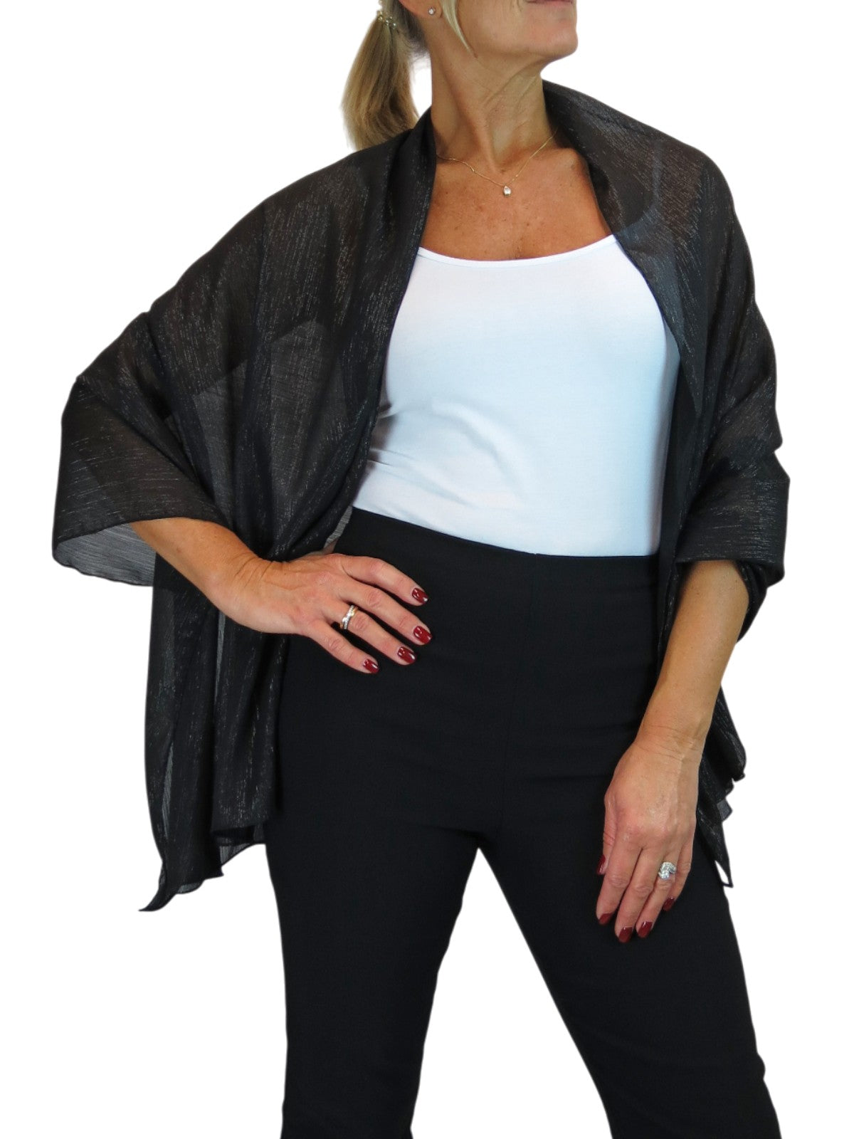 Silk Blend Scarf with Metallic Threads Black