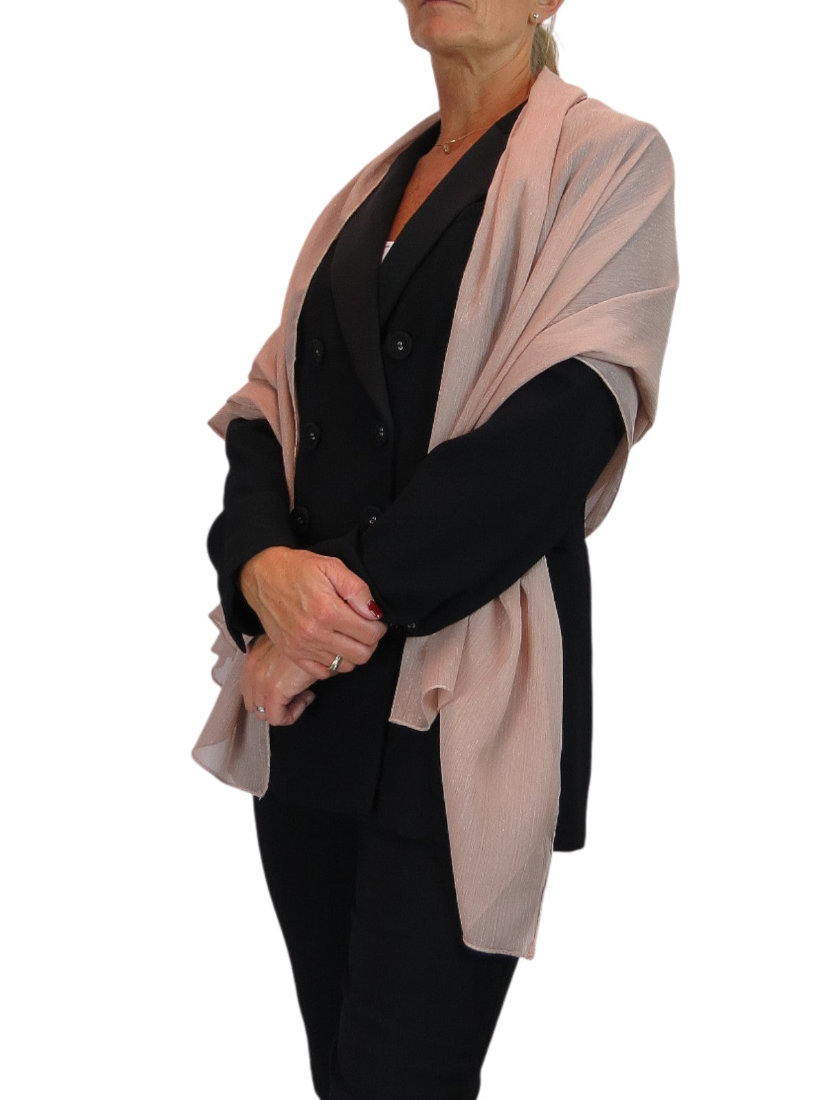 Silk Blend Scarf with Metallic Threads Rose Gold