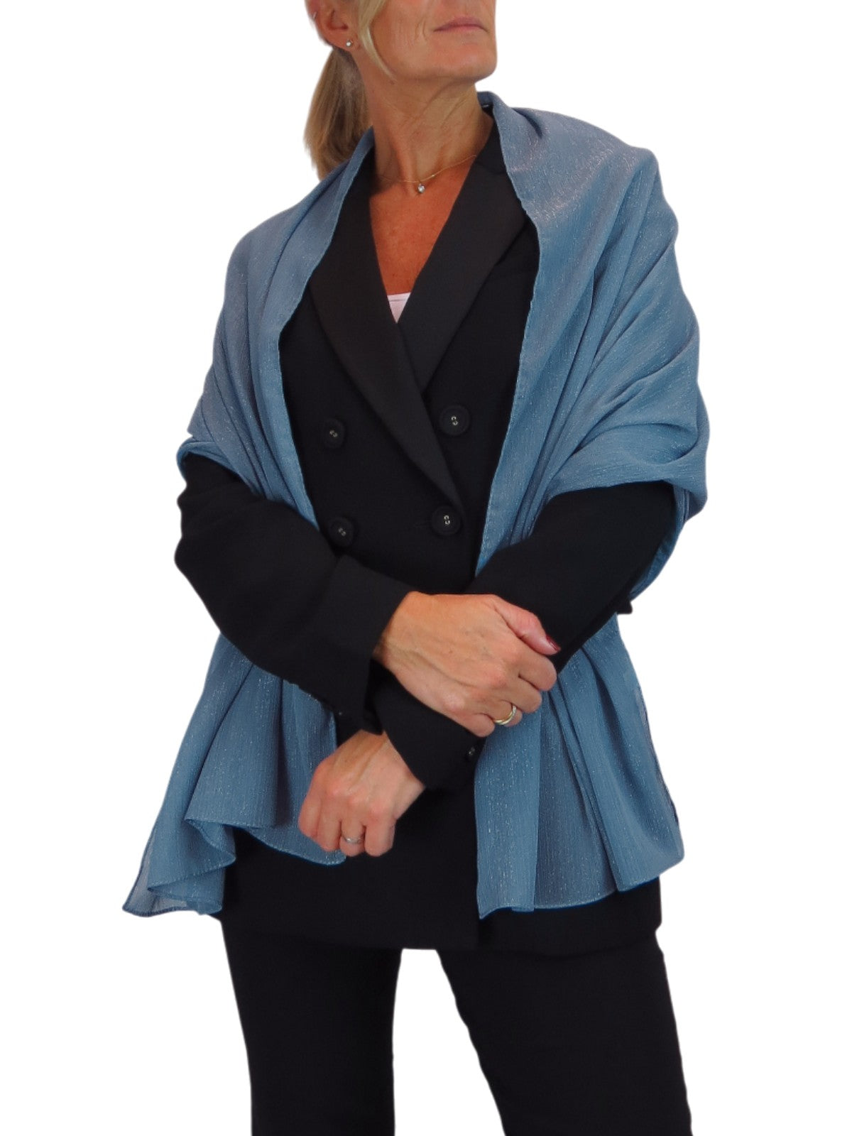 Silk Blend Scarf with Metallic Threads Duck Egg Blue