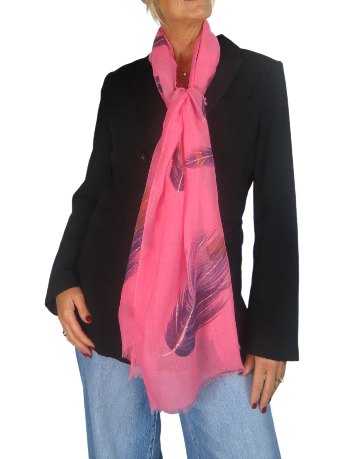 Golden Feather Print Scarf Coral
