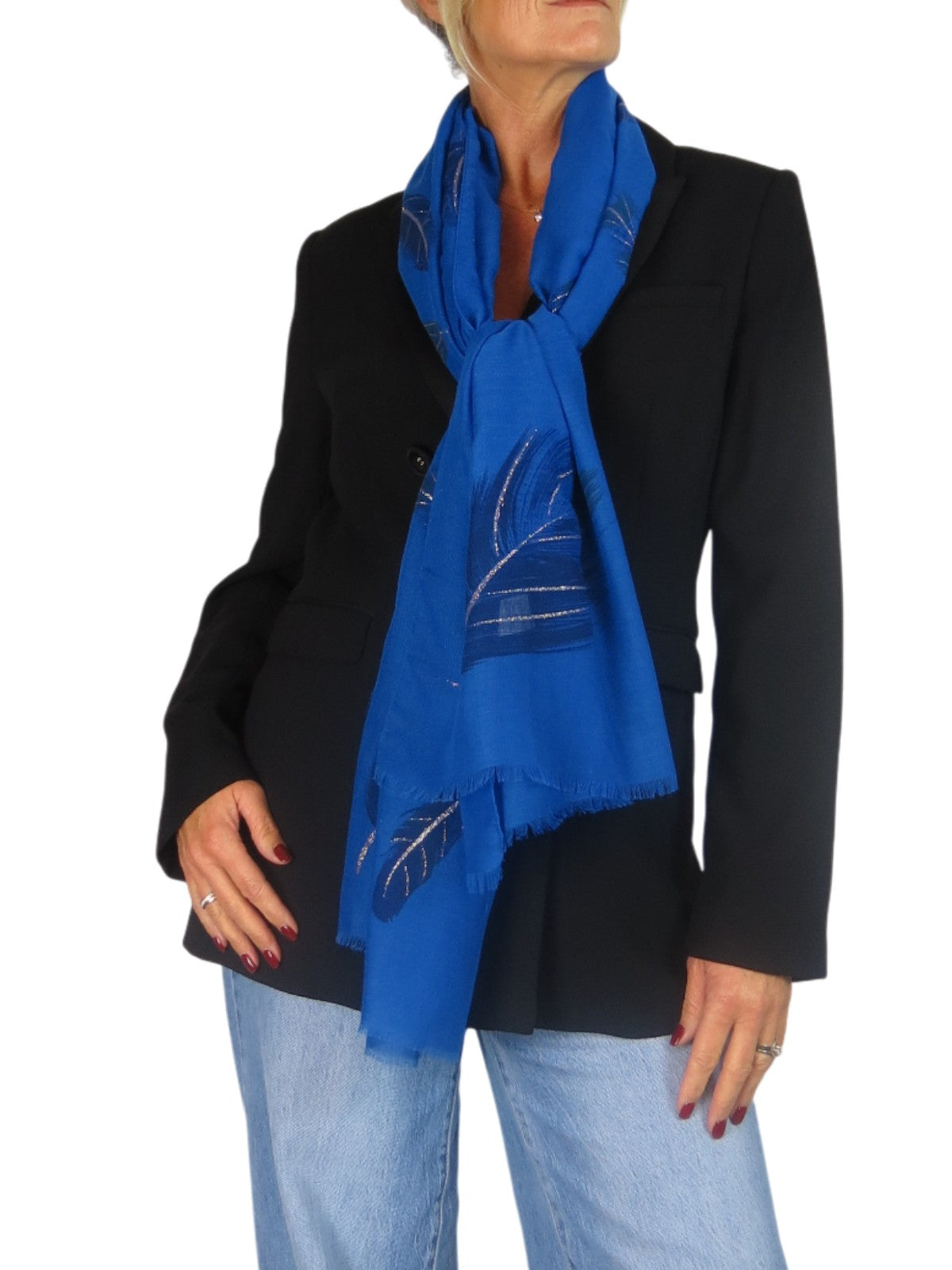 Golden Feather Print Scarf Royal Blue