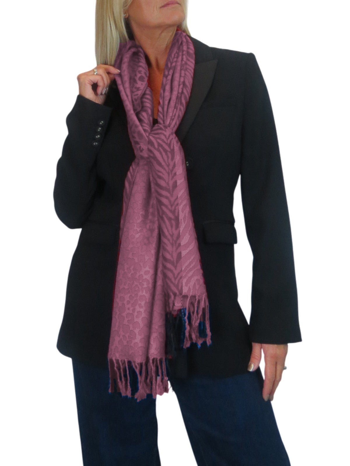 Block Stripe Animal Print Scarf Pink