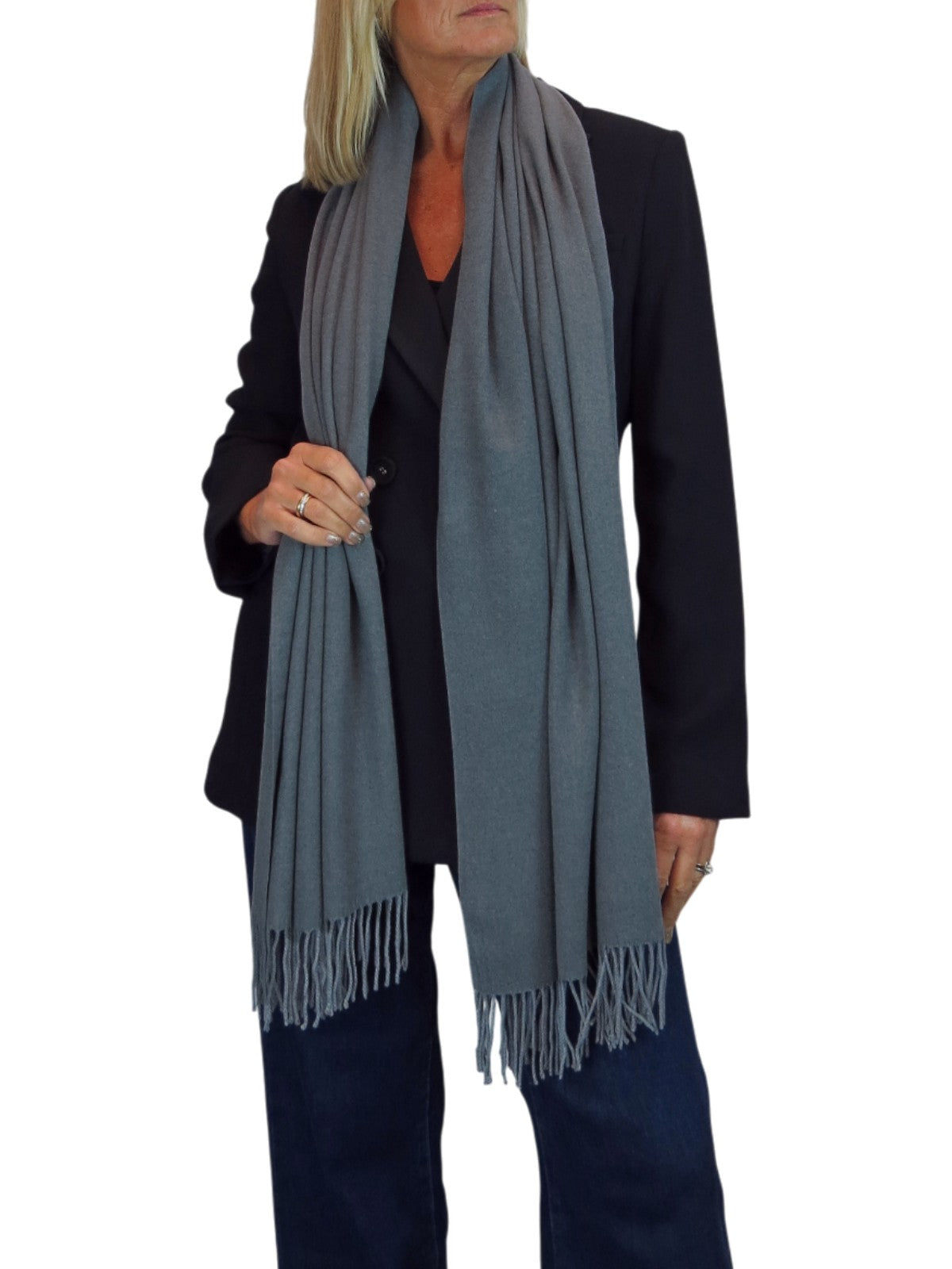 Wool Blend Pashmina Scarf Dark Grey