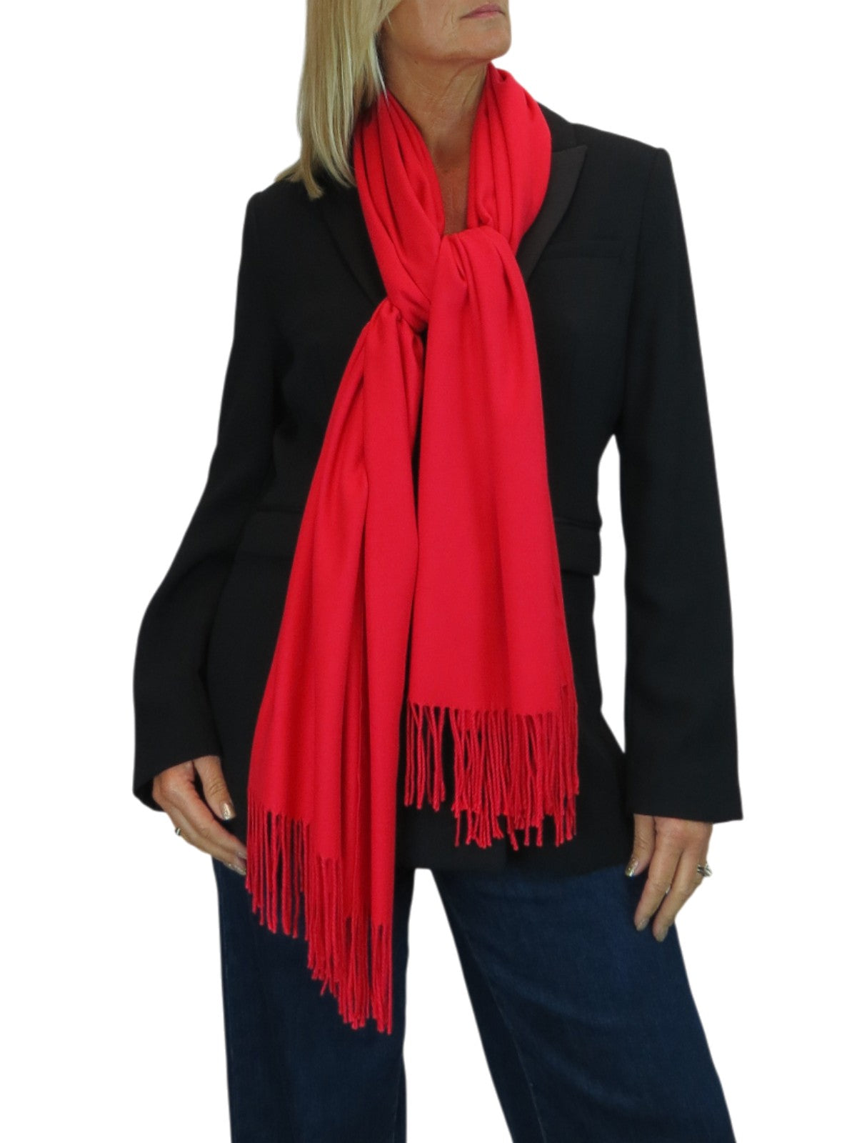 Wool Blend Pashmina Scarf Red