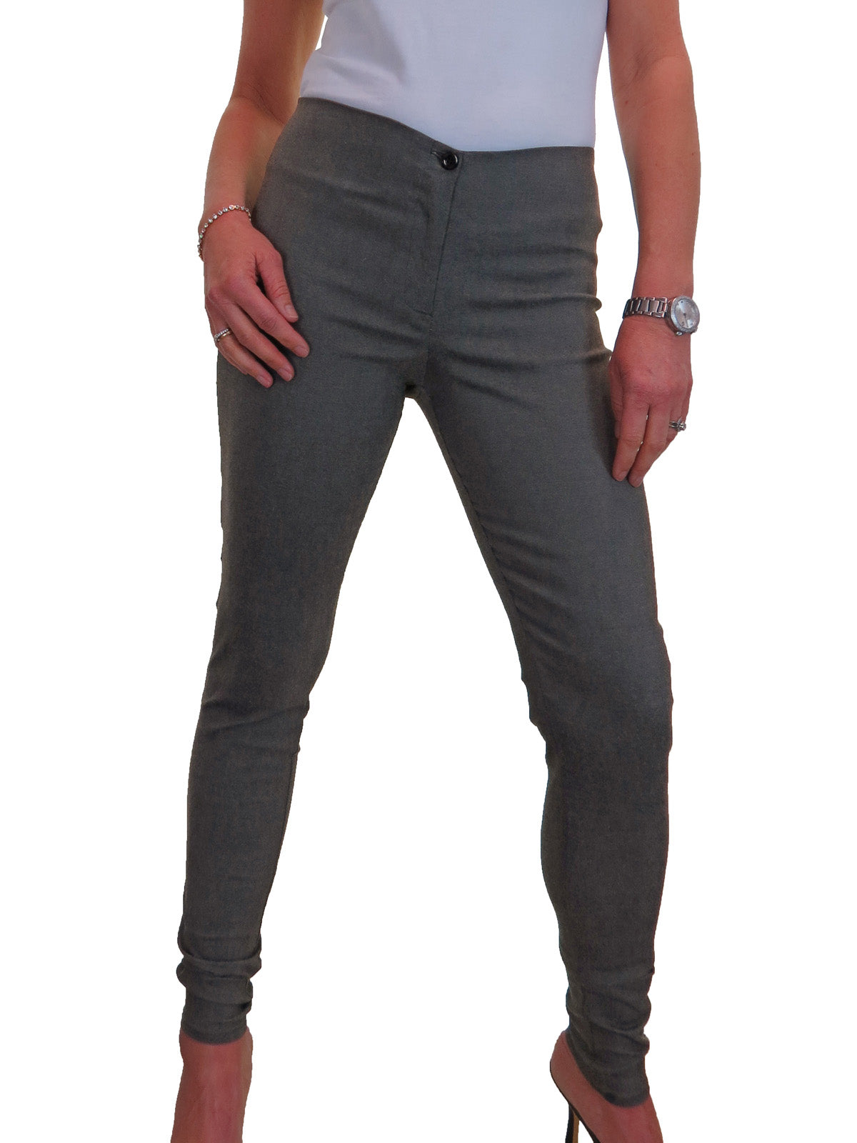 Ladies Skinny Fit Low Rise Stretch Trouser Grey