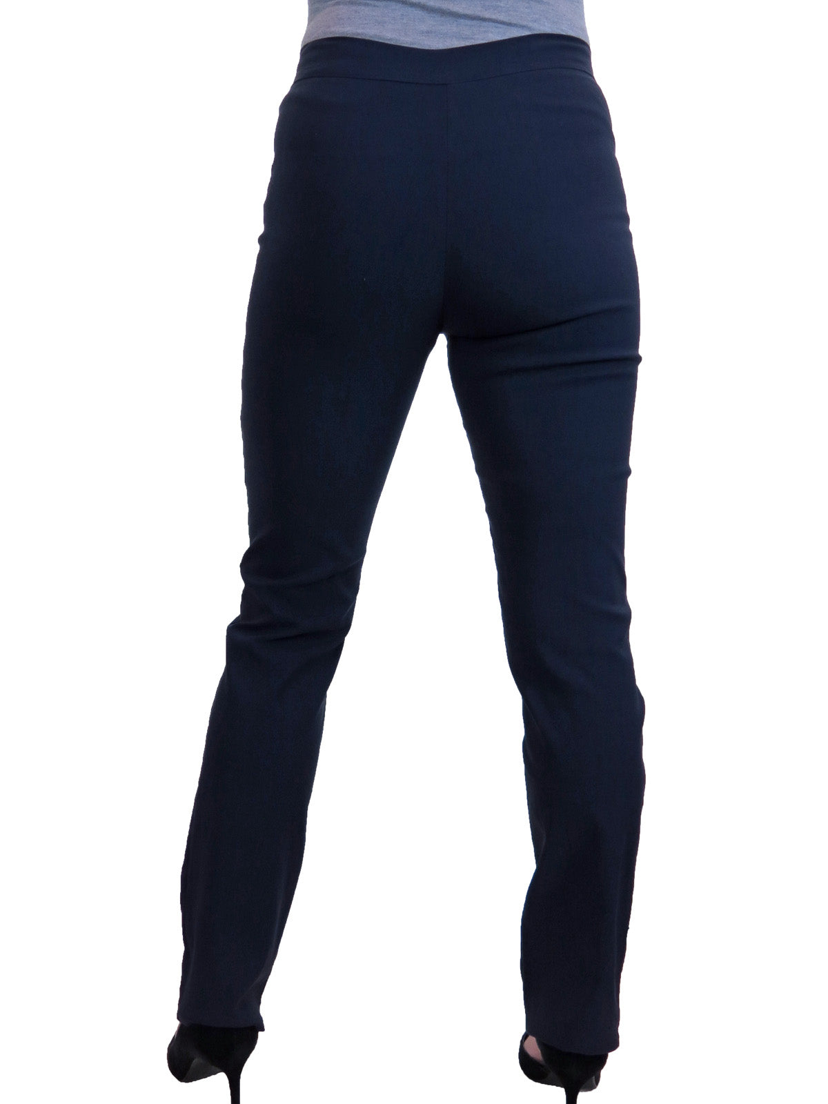 Womens High Waisted Straight Leg Trousers Navy Blue
