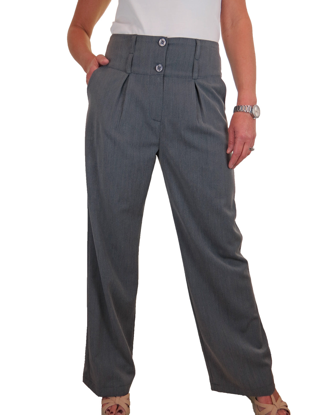 Ladies Wide Leg Smart Trouser Marl Grey
