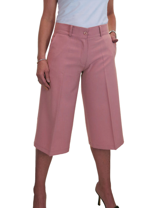 Ladies 3/4 Length Smart Culotte Trousers Pink