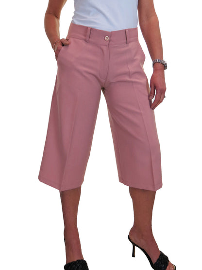 Ladies 3/4 Length Smart Culotte Trousers Pink