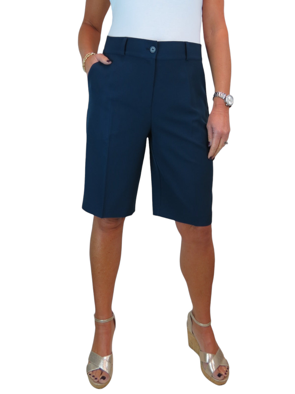 Ladies Smart Tailored Shorts Navy Blue