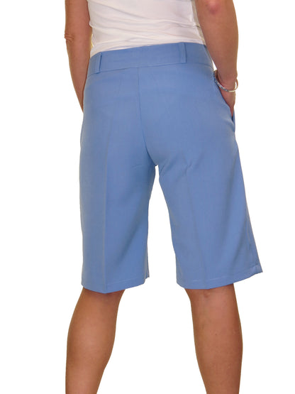 Ladies Smart Tailored Pleated Shorts Sky Blue