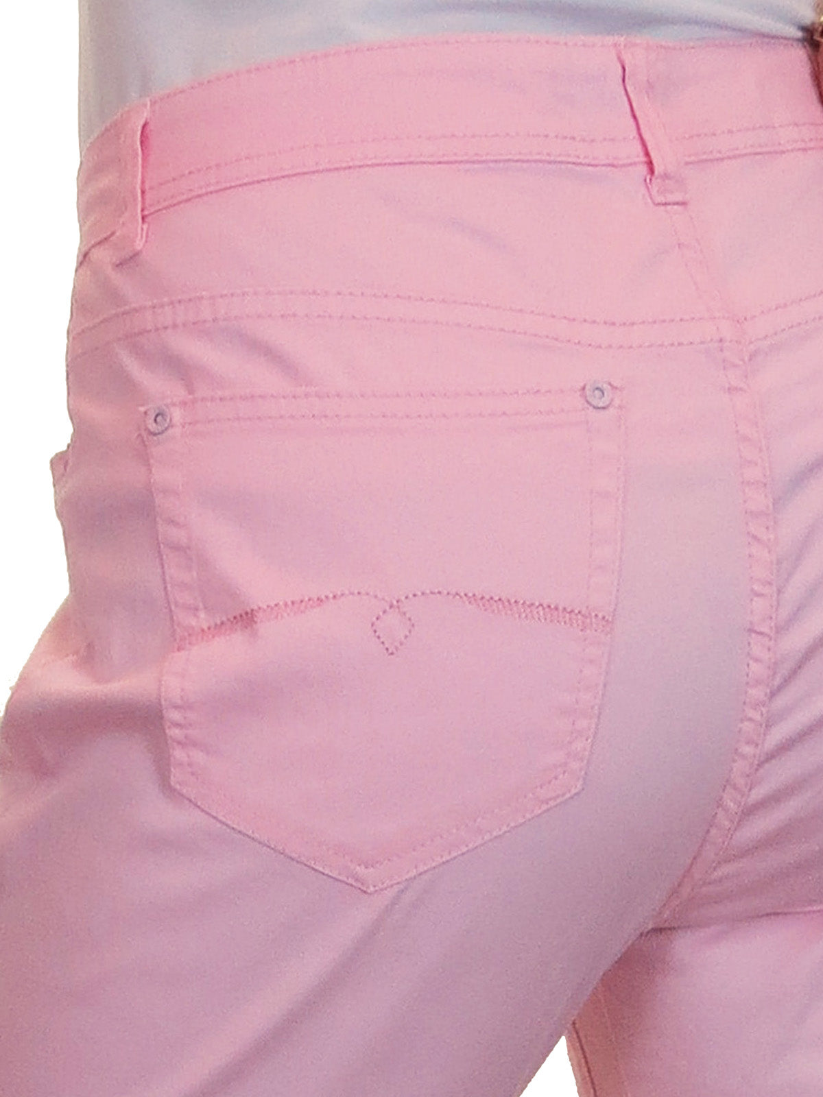 Womens Diamante Cuff Crop Leg Stretch Jeans Pink