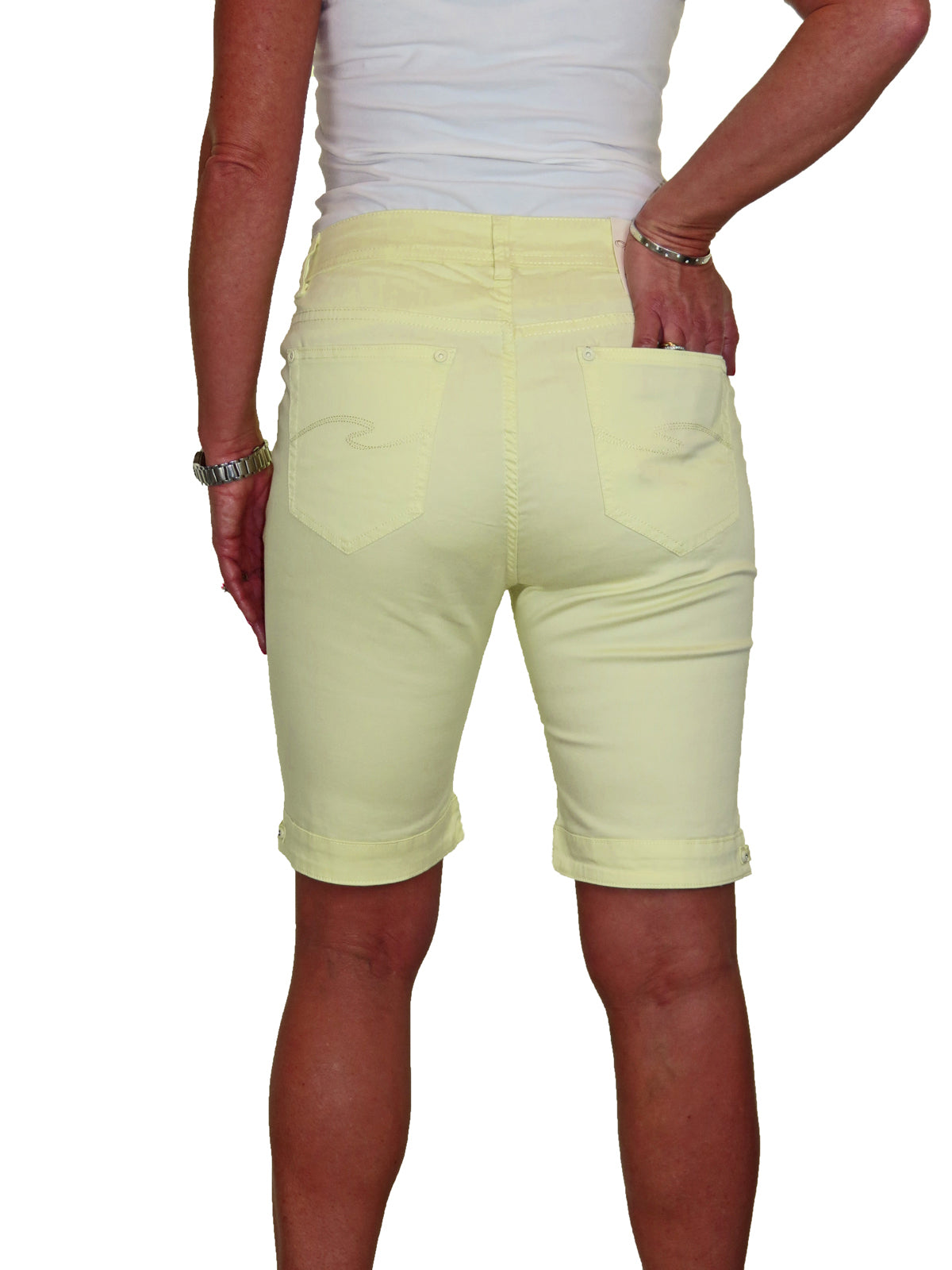 Stretch Diamante Cuff Chino Sheen Jeans Shorts Yellow