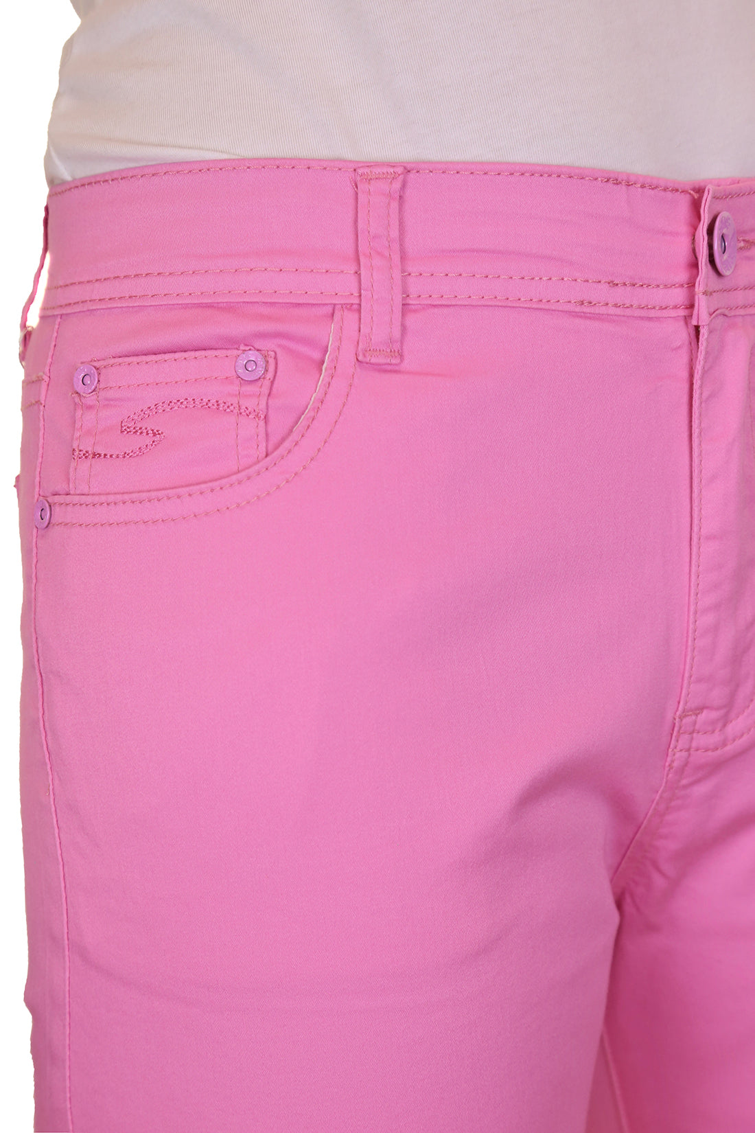Stretch Diamante Cuff Chino Sheen Jeans Shorts Deep Pink