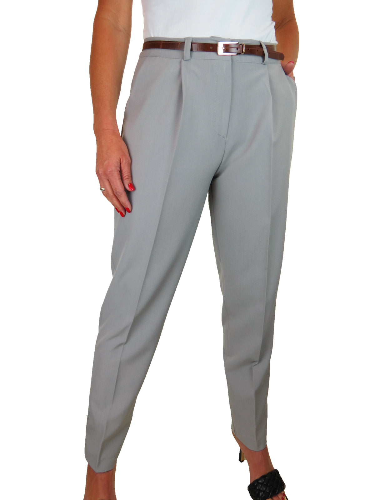 Ladies Smart Tapered Leg Trousers Light Grey – Icecoolfashion