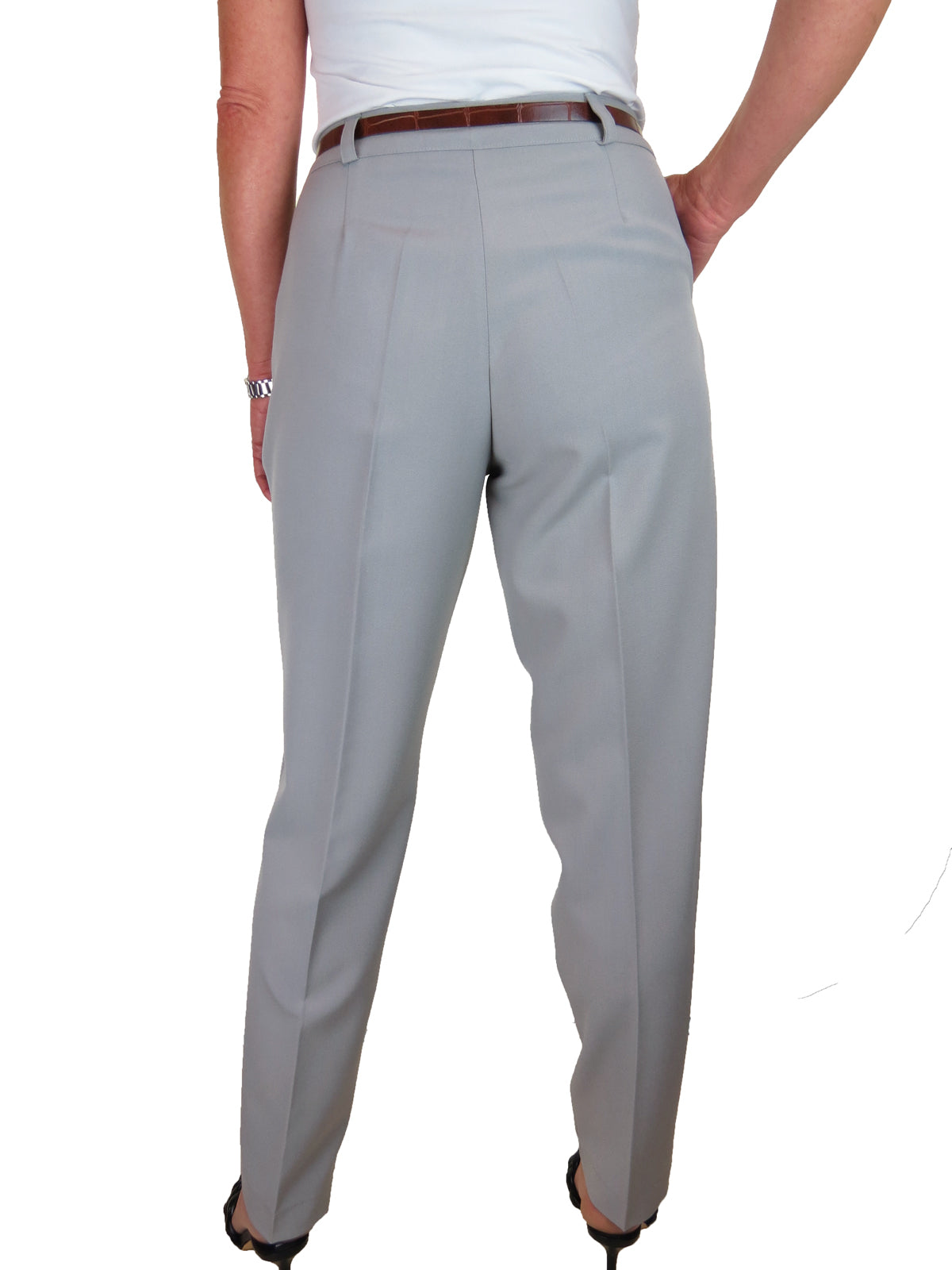 Ladies Smart Tapered Leg Trousers Light Grey