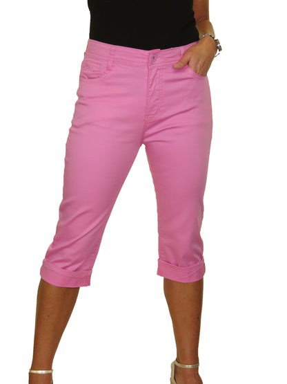 Turn Up Cuff Jeans Chino Stretch Capri Cropped Pink