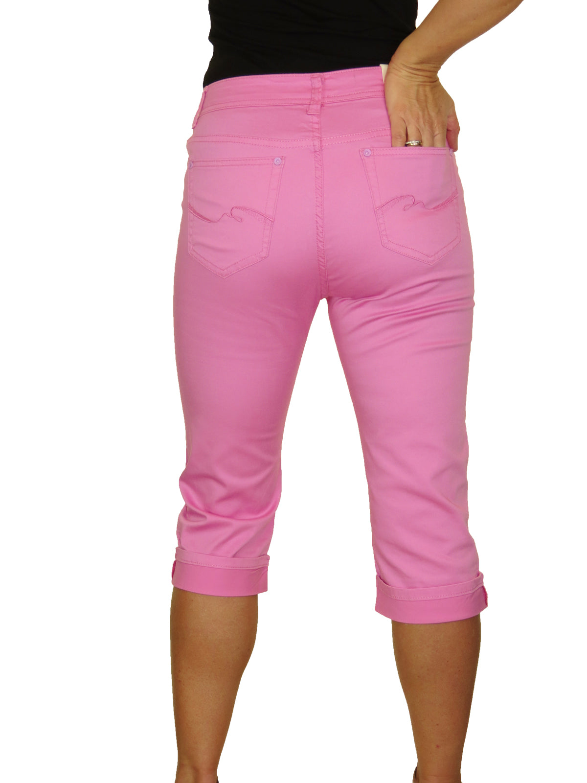 Turn Up Cuff Jeans Chino Stretch Capri Cropped Pink