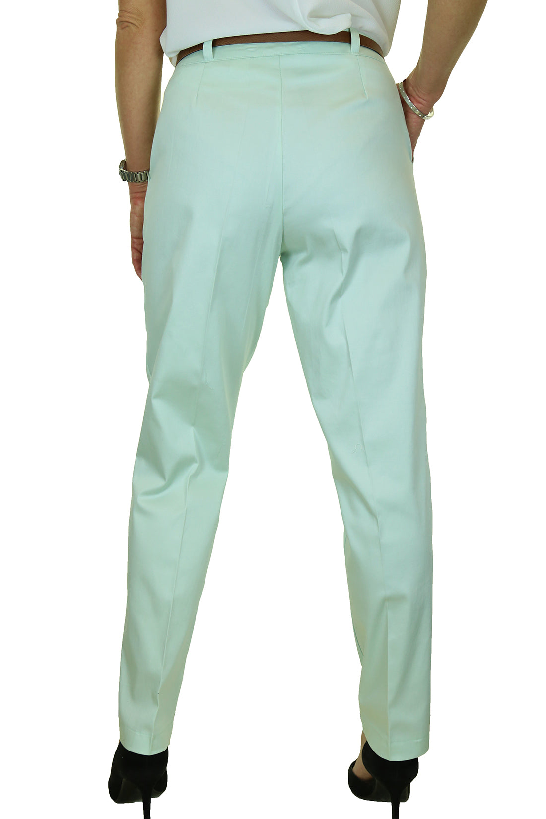 Chino Pleated Tapered Cigarette Leg Trousers Mint Green