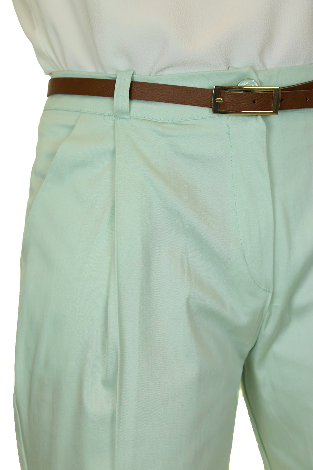 Chino Pleated Tapered Cigarette Leg Trousers Mint Green