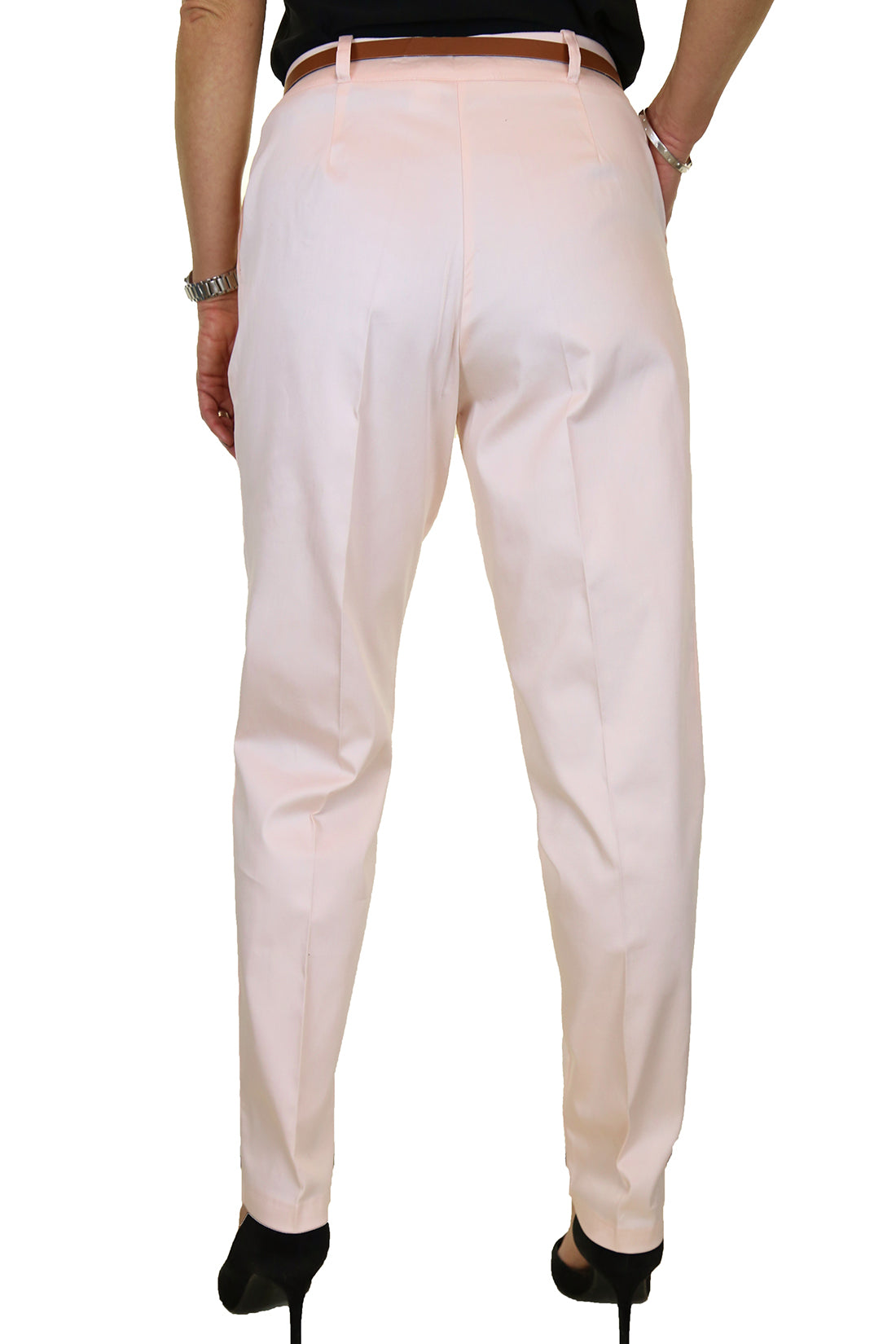 Chino Pleated Tapered Cigarette Leg Trousers Shell Pink