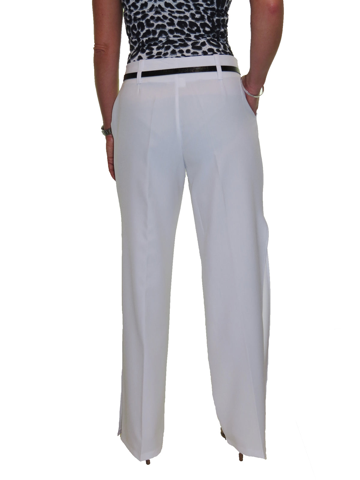 Ladies Side Split Wide Leg Trousers White