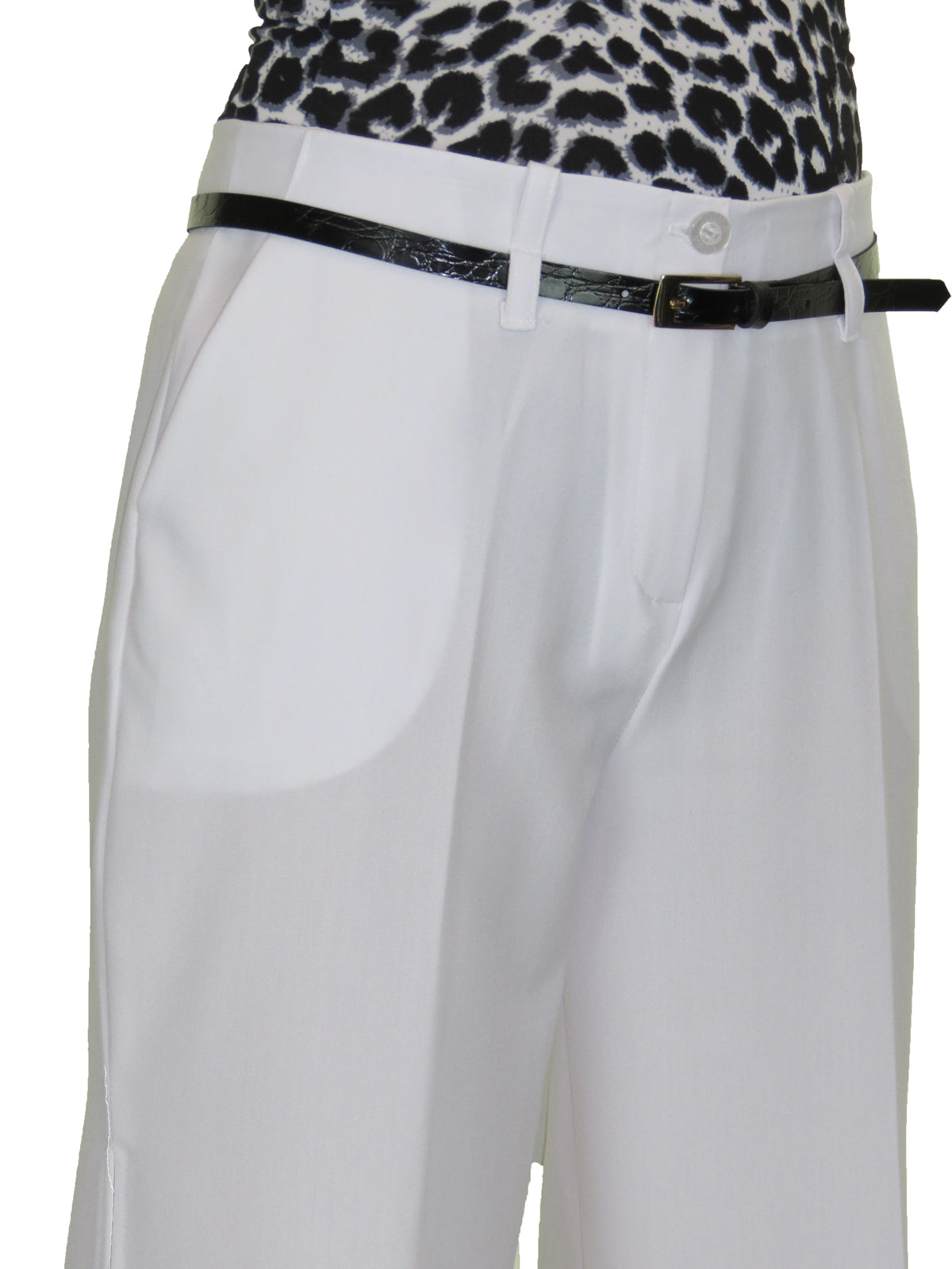 Ladies Side Split Wide Leg Trousers White