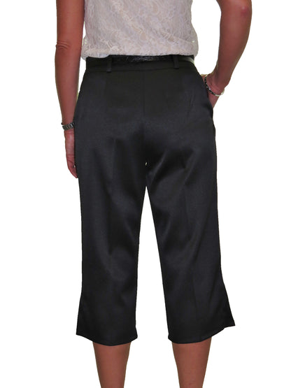 Smart Belted Crop Trousers In Matt Satin Black