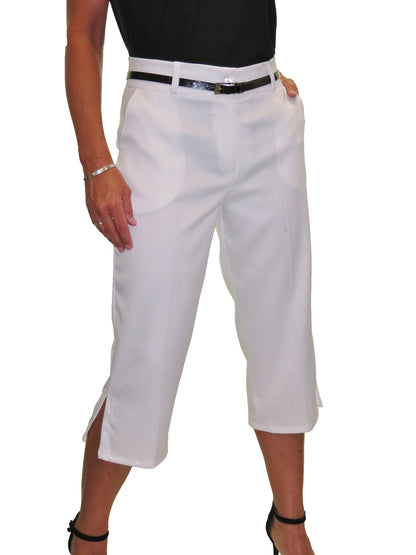 Smart Belted Crop Trousers In Matt Satin White