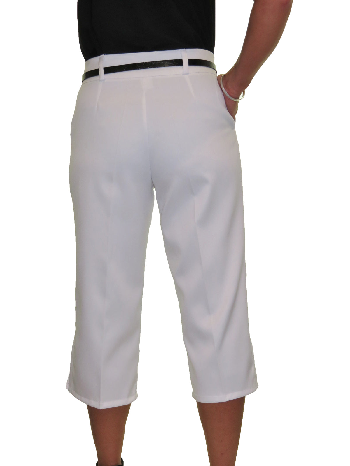 Smart Belted Crop Trousers In Matt Satin White