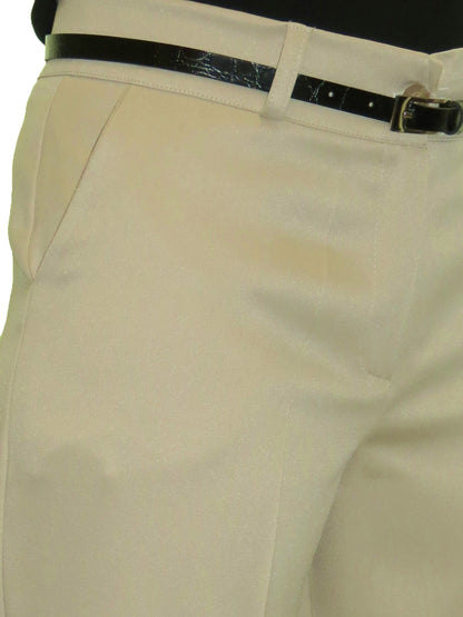 Smart Belted Crop Trousers In Matt Satin Beige