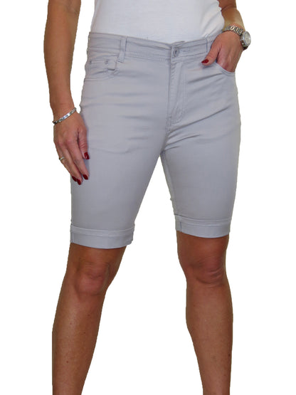 Stretch Chino Sheen Turn Up Cuff  Jeans Style Shorts Silver Grey