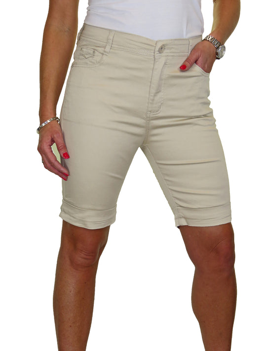Plus Size Stretch Chino Sheen Jeans Style Shorts Beige