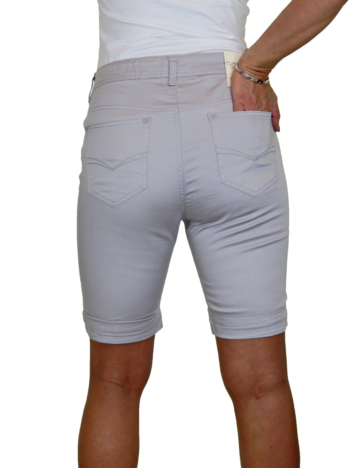 Plus Size Stretch Chino Sheen Jeans Style Shorts Silver Grey