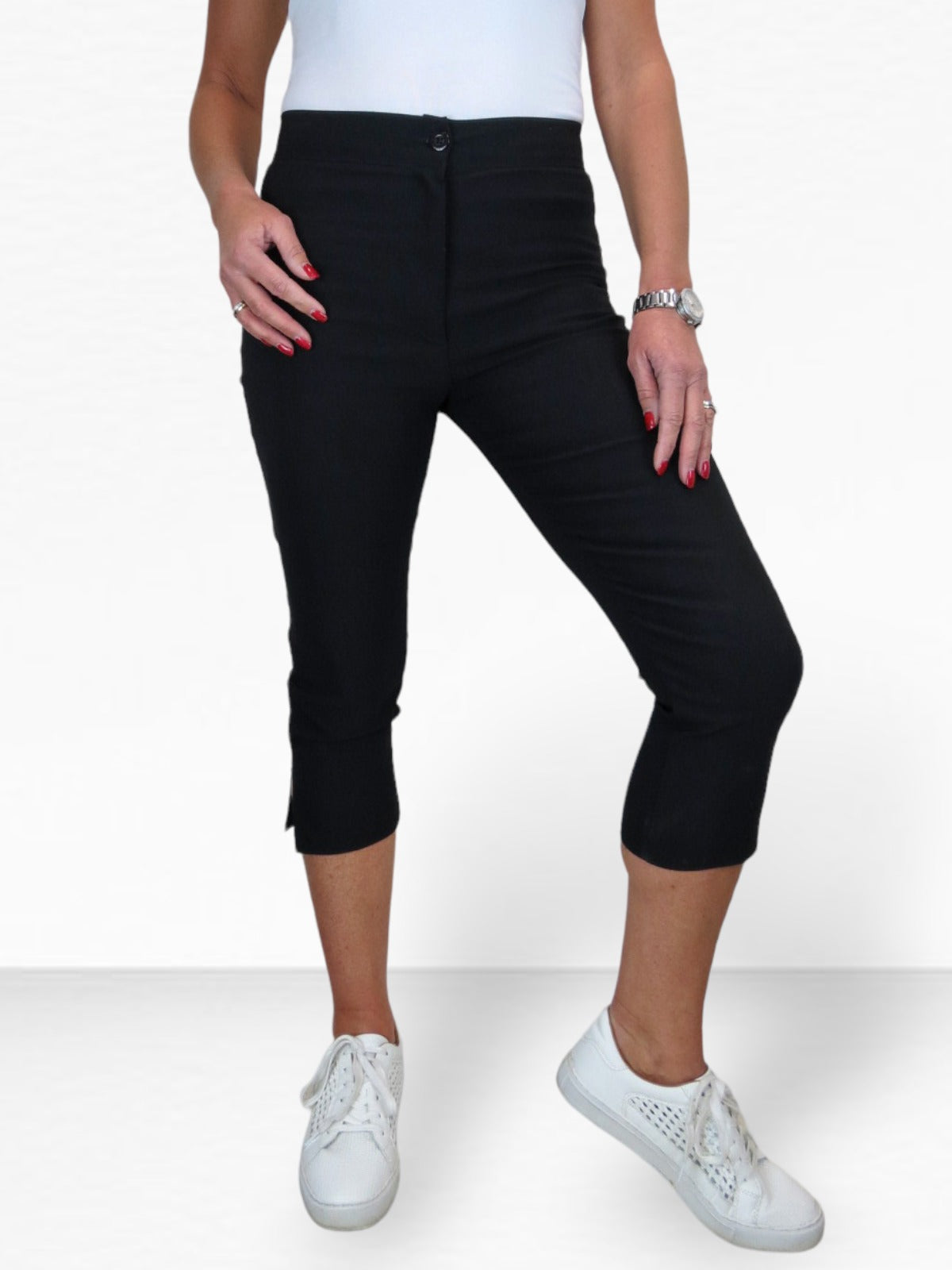 High Waisted Cropped Skinny Pedal Pushers Trousers Black