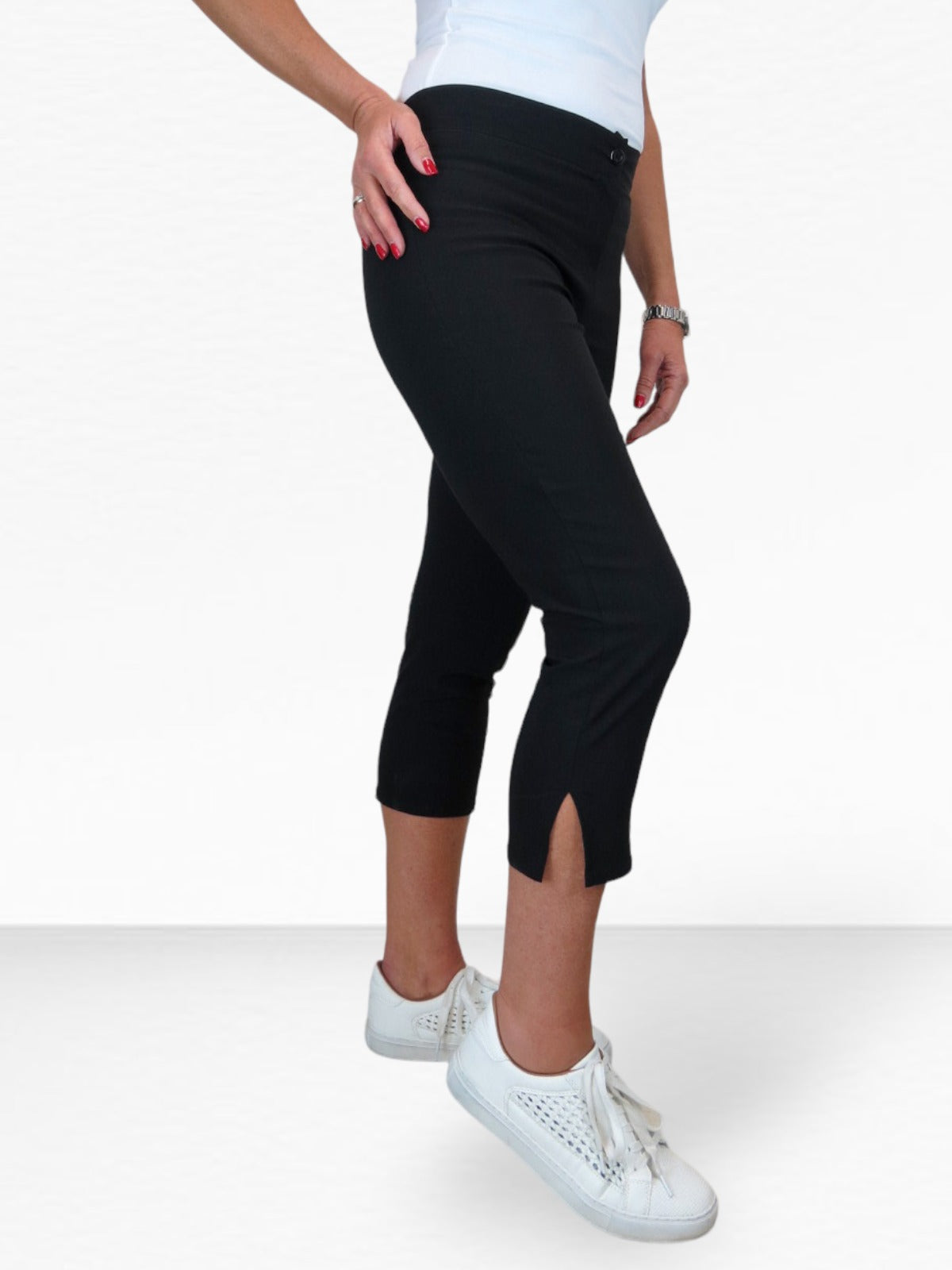 High Waisted Cropped Skinny Pedal Pushers Trousers Black