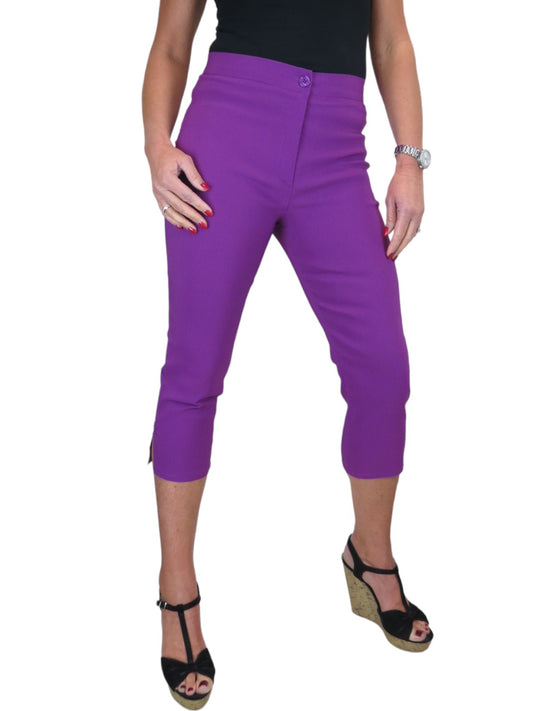 High Waisted Cropped Skinny Pedal Pushers Trousers Purple