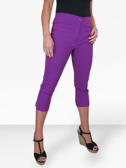 High Waisted Cropped Skinny Pedal Pushers Trousers Purple