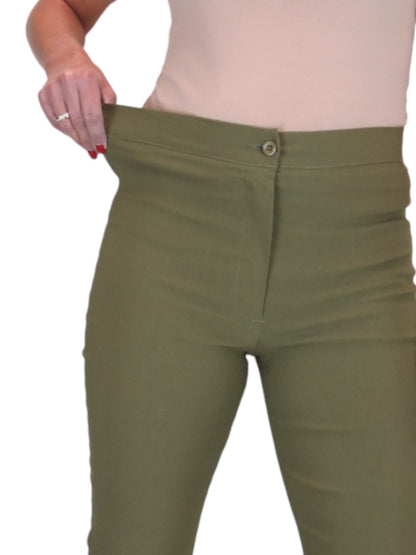 High Waisted Cropped Skinny Pedal Pushers Trousers Khaki Green