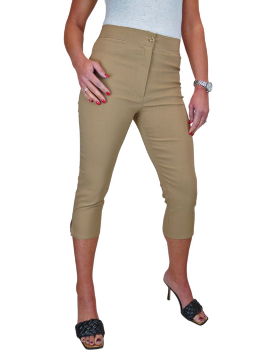 High Waisted Cropped Skinny Pedal Pushers Trousers Camel Beige